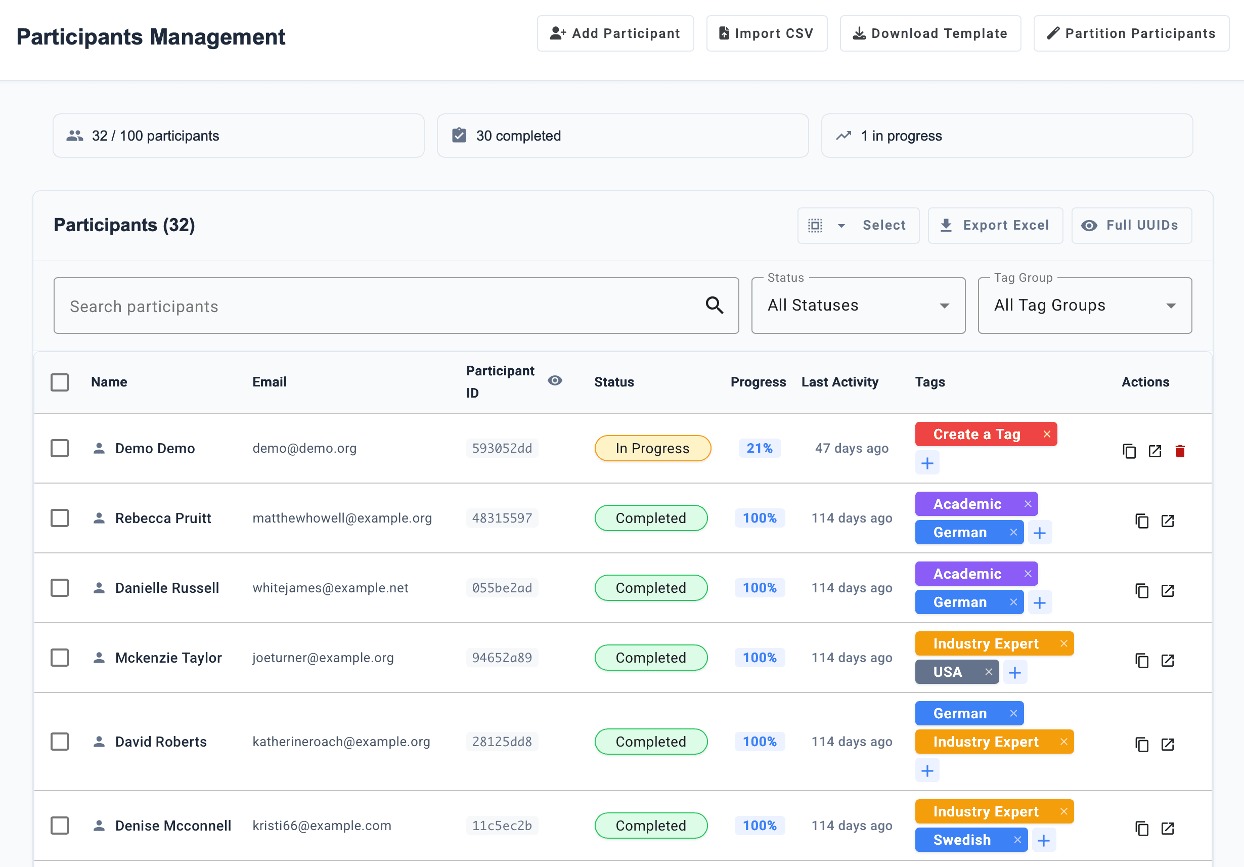 Participant management in Durvey.org