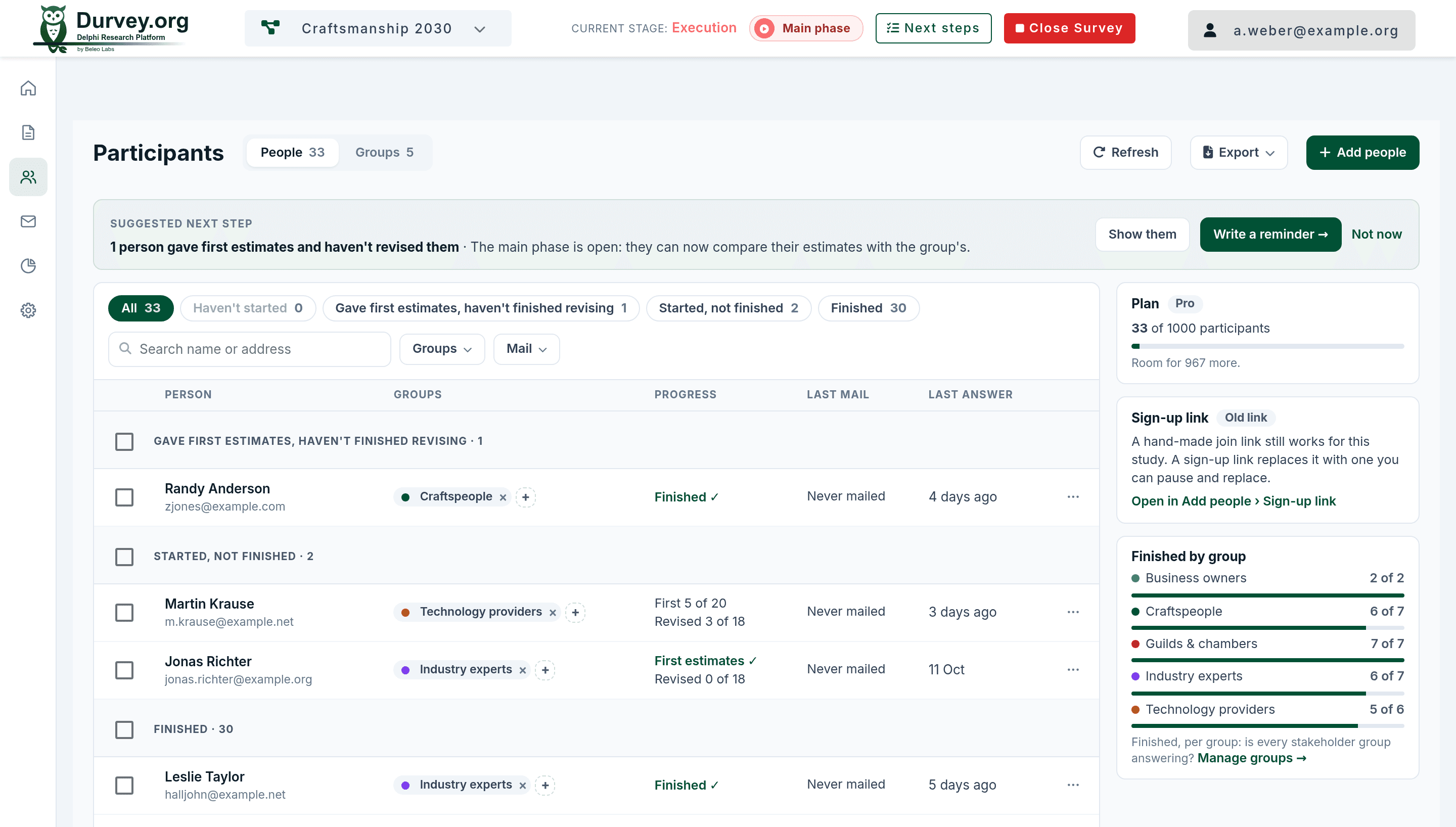 Durvey Participant Management - Automated invitations and intelligent tracking